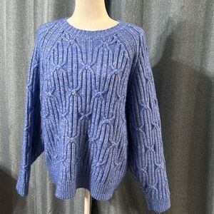 Topshop Oversized Textured Chunky Knit Sweater Blue Women's Size L Minimalist